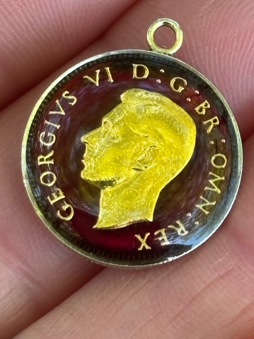 1937  Enameled King George VI  Sixpence Coin/Pendant!